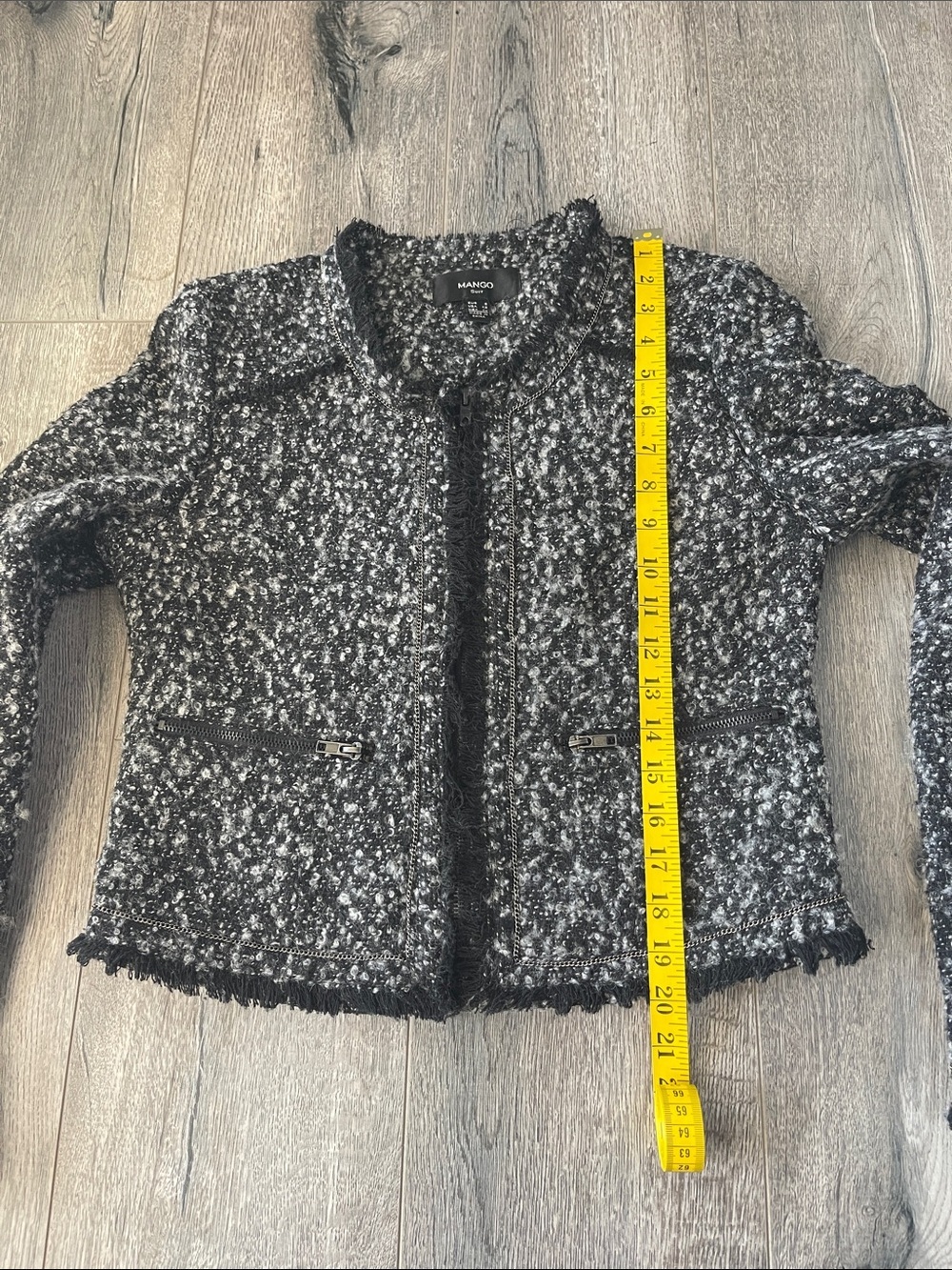 Mango Black and White Tweed Cropped Jacket - Picture 5 of 11
